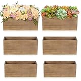 LEIFEOSH 6 Pcs Rustic Wooden Boxes for Storage, Decorative, Display, Arts & Crafts, Rectangle Wooden Crate Wood Planter Box Party Food Risers Wedding Table Centerpiece Home Decor, Brown