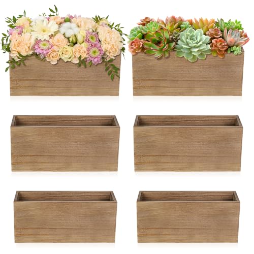 LEIFEOSH 6 Pcs Rustic Wooden Boxes for Storage, Decorative, Display, Arts & Crafts, Rectangle Wooden Crate Wood Planter Box Party Food Risers Wedding Table Centerpiece Home Decor, Brown