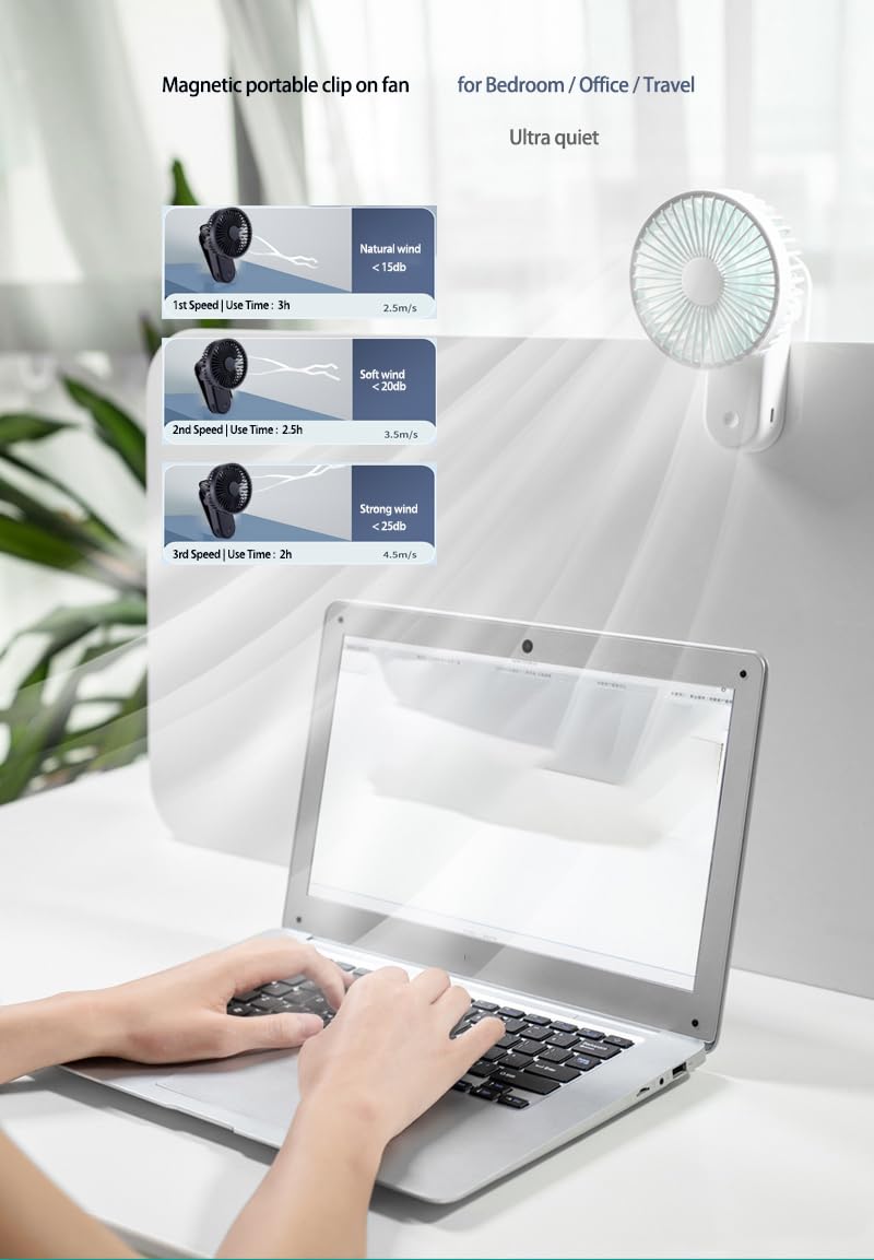 Magnetic Clip on Fan, Rechargeable Portable Fan for Golf Cart Camping Tent Office Desk (Black)