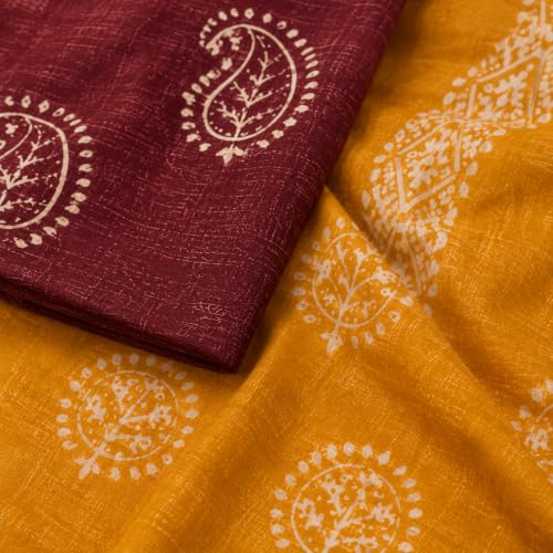 Image of HAIDER ALI AND SONS Women's Cotton Silk Batik Print Unstitched Dress Material with Dupatta | Handloom Salwar Suit Material | Kurta Fabric, Bottom & Dupatta Set | Ethnic Wear for Office
