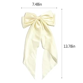 Women Big Bow Barrettes Girl\'s Satin Hairclips Long Ribbon Hair Pins Accessories For Party (Beige)