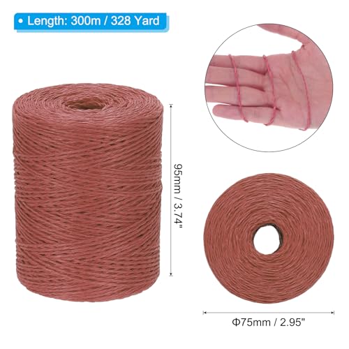Image of PATIKIL Natural Cotton Raffia Yarn 328 Yard, Crochet Raffia Paper Ribbon for DIY Sun Hat Beach Bag Crochet Yarn Wrapping Knitting, Burgundy