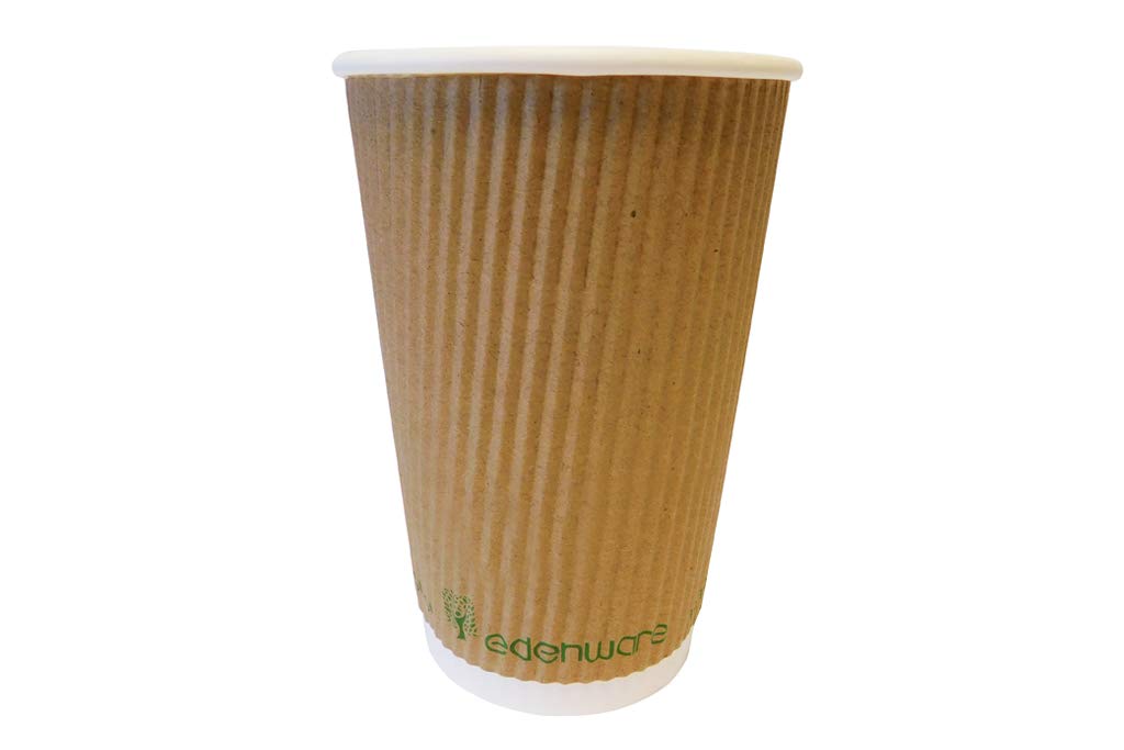 Compostable Paper Coffee Cups - Pack of 50 12oz (340ml) Brown Kraft Ripple Compostable Paper Coffee Cups (12oz (340ml) 50 Pack)