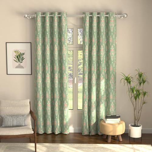 Image of Urban Space Blackout Curtains 8 Feet Set of 2 for Long Door, 80-85% Light Blocking Curtains for Living Room, Digital Printed Curtains with Eyelets, Tieback Included (Imperial sage Green, 8 Feet)
