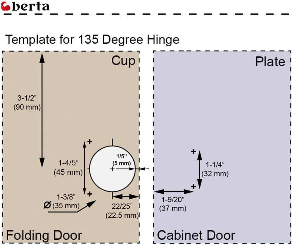 Berta 2 Pack (1 Pairs) 135° Lazy Susan Hinge, Full Overlay Concealed for Corner Kitchen Cabinet Replacement Hardware, Cupboard Folded, Folden Door