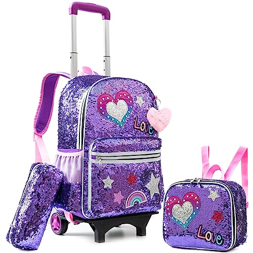 Meetbelify Rolling Backpack for Girls School Backpack
