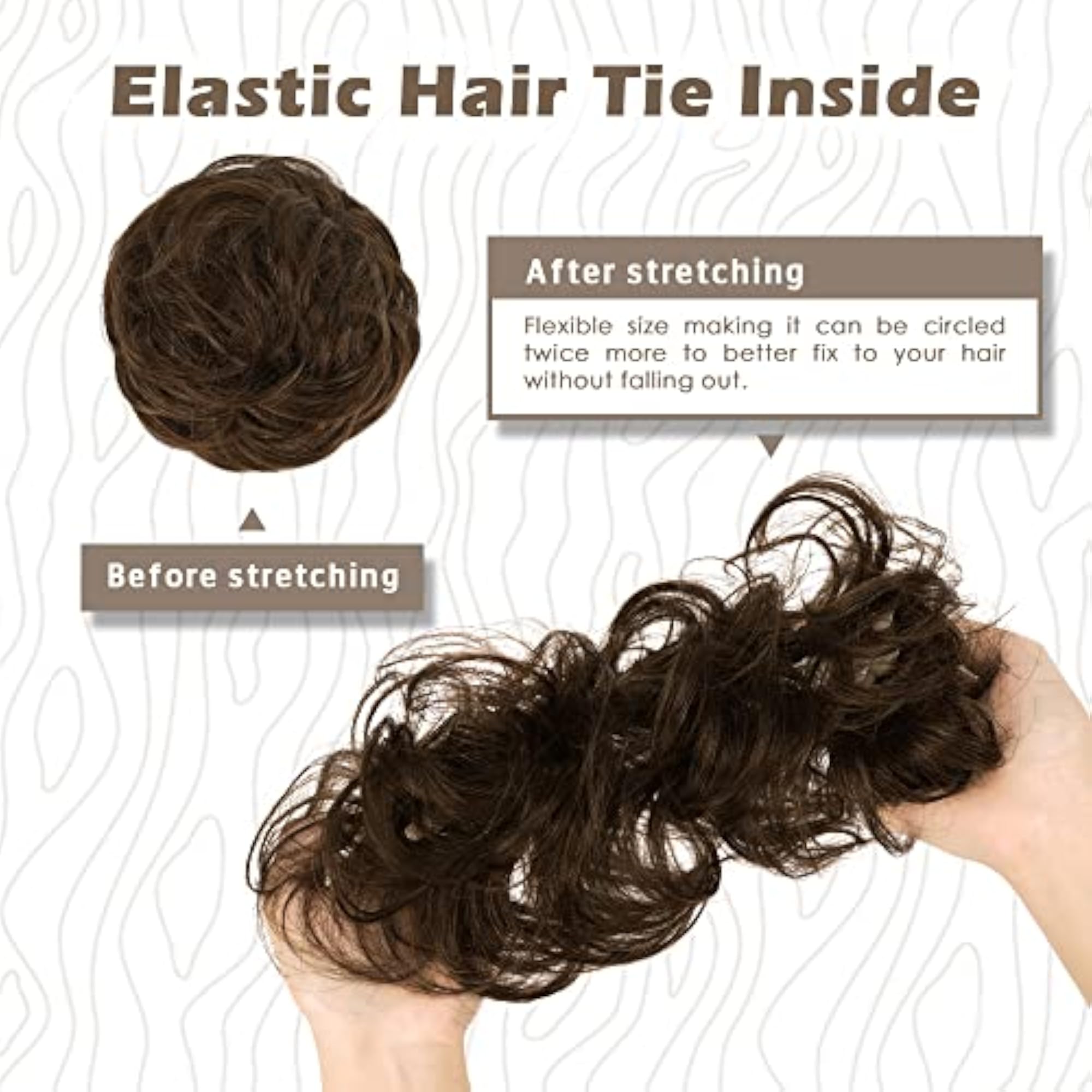 100% Human Hair Messy Bun Extension for Women, Curly Rose Bun