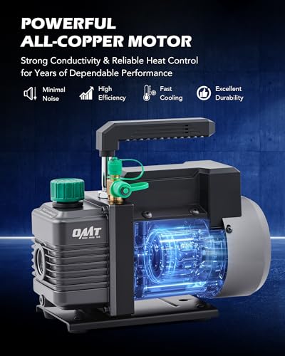 Image of Orion Motor Tech Vacuum Pump, 4.5 cfm 1 /3 hp HVAC Single Stage Vacuum Pump for R12 R22 R134a R410a R502, Auto AC Vacuum Pump Kit for Automotive Air Conditioner Resin Degassing & More, Oil Included