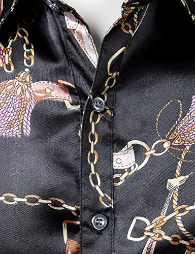 Image of ZEROYAA Men's Luxury Printed Silk Like Satin Button Down Dress Shirt for Party Prom