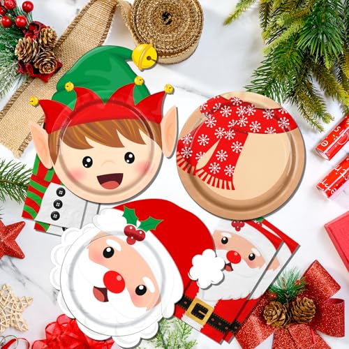 Christmas Paper Plates, 60Pcs Christmas Disposable Plates includes Santa Plates Snowman Plates Elk Plates, Holiday Paper Plates Christmas Paper Plates and Napkins for Holiday Xmas Party Supplies – Image 4
