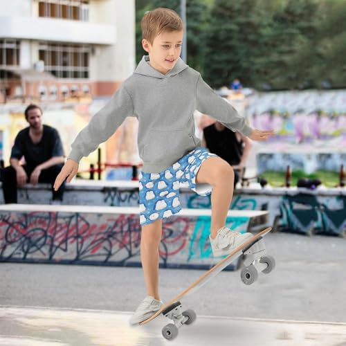 Boys Athletic Shorts with Pockets Cute Blue Penguin Running Basketball Shorts for Youth Elastic Waist Size 7-82