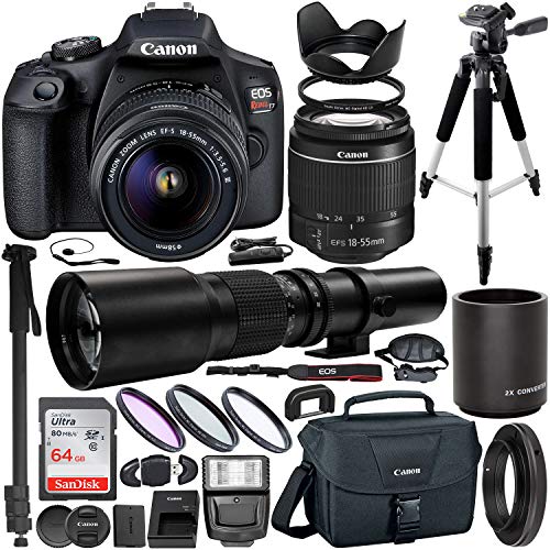 Canon EOS Rebel T7 DSLR Camera with EF-S 18-55mm III Lens, 500mm Preset