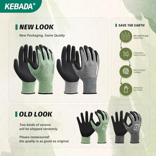 Image of Kebada Gardening Gloves for Men, Foam Latex Coated, Green & Gray, 6 Pairs