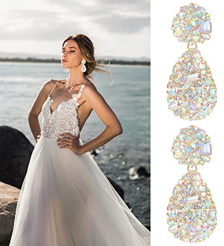 Rhinestone Statement Earrings Teardrop Costume Earrings Cluster Crystal Chandelier Drop Dangle Earrings for Women4