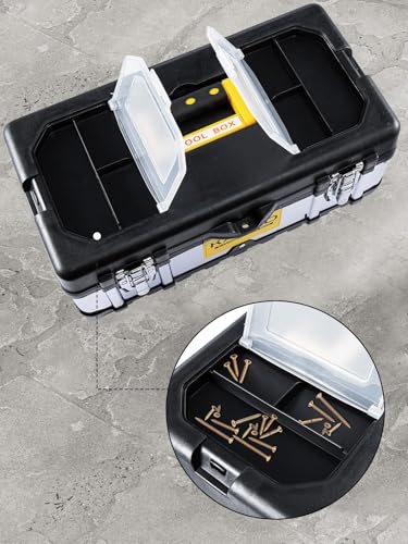 CROWNSHOP Tool Box ToolBox StorageHeavy Duty Stainless Steel Portable Toolbox with Metal Dual Latch Removable Tray Storage Case with Tray and Latch for Small Parts for Tools (19 Inch) 3 CROWNSHOP Tool Box ToolBox StorageHeavy Duty Stainless Steel Portable Toolbox with Metal Dual Latch Removable Tray Storage Case with Tray and Latch for Small Parts for Tools (19 Inch) - Image 3