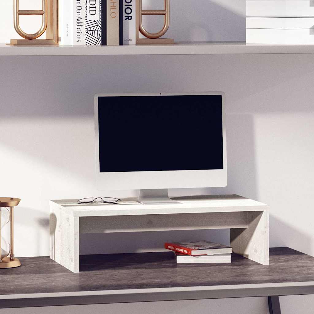 Soporte para monitor de madera maciza de pino, color blanco
