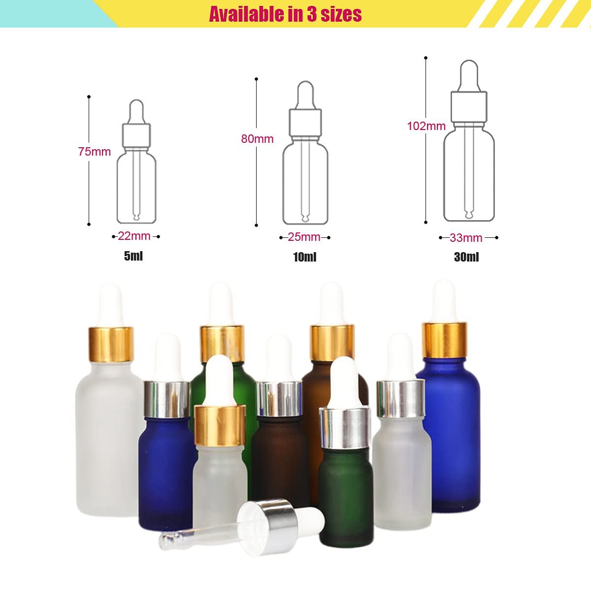ZEOABSY 4 Pezzi Trasparente Opaco Bottiglie Contagocce Vetro 100ml, con Pipette Contagocce Vetro,anello a vite Rosa, per Laboratorio,Olio Essenziale, Aromaterapia +1 imbuti +4 etichetta
