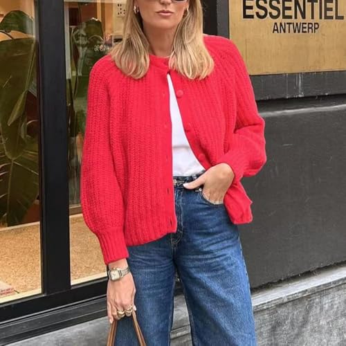 Image of Sumleno Womens Open Front Button Down Sweater Long Sleeve Y2k Chunky Knit Cardigan Trendy Fall Outfits Casual Knitwear Coats