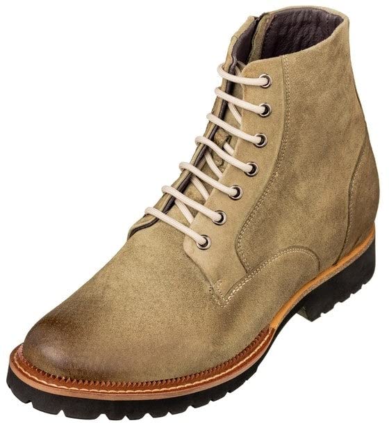 CALTO Men's Invisible Height Increasing Elevator Shoes - Olive Green Nubuck Leather Lace-up/Zip-up Casual Boots - 3.0 Inches Taller - K24402 - Size 10 D(M) US - Main Image