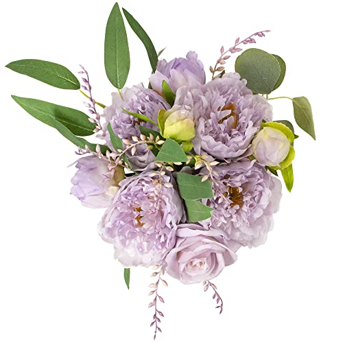 Heron Home Décor Artificial Spring Peony Bouquet For Home Decoration Table Top Bright Peonies Mixed Fabric Leaves Home Decor, Wedding, Holiday And Events Décor 11.75 Inches (Lavender Purple) #TOP7