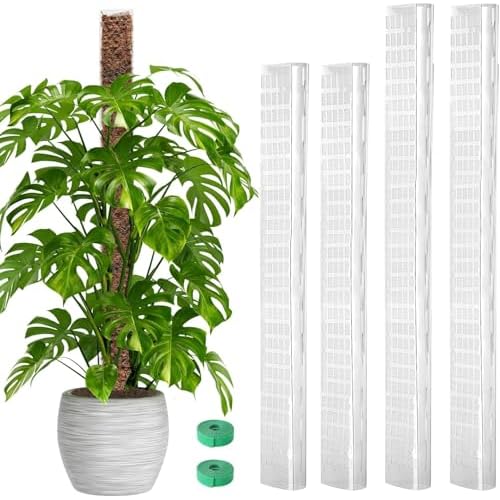 Bonviee 2 Pcs 24 Inch + 2 Pcs 36 Tall Plastic Moss Poles for Monstera – Large D-Shaped Climbing Plant Support, Works with Sphagnum Moss, Includes 2
