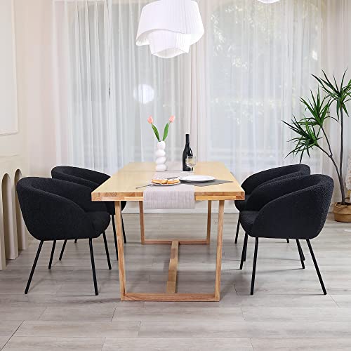 Onevog Upholstered Sherpa Dining Chair, Cozy Curved Back Dinner Chair Modern Boucle Teddy Chairs With Arms, Faux Wool Fleece Chair For Kitchen & Dining Room (Black) #TOP3