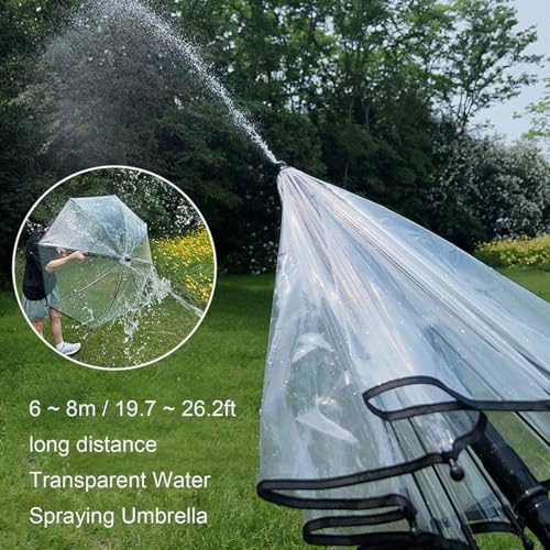 Ombrello Trasparente per Bambini 2 in 1 con Spray Acqua – Ombrello Gioco per Feste ed Attività all’Aperto, Manico Lungo, PVC Sicuro, Divertimento Estivo