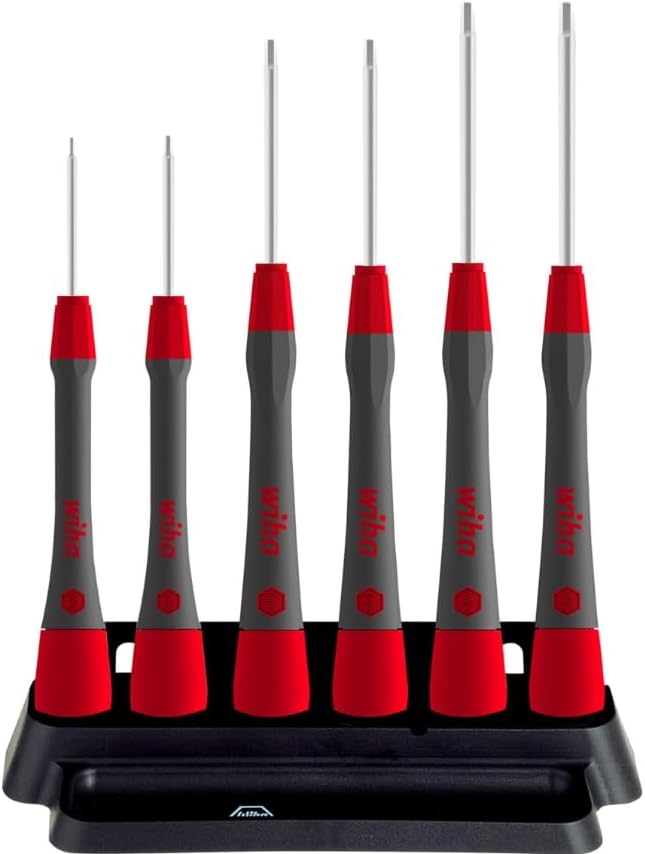 Wiha 42992 Feinschraubendreher Set PicoFinish Sechskant 6-tlg. mit Halter Fine Screwdriver, red Black