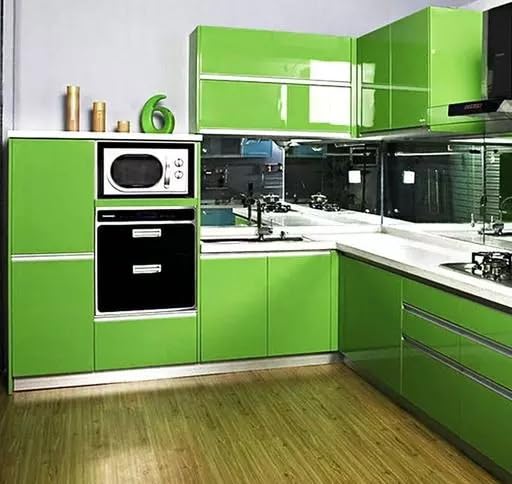 Image of HOME13 Green Glossy Self-Adhesive Wallpaper Removable and Decorative Vinyl Wallpaper for Kitchen Countertop Cabinets Table 2 Ft by 8 Ft-Pack of 2