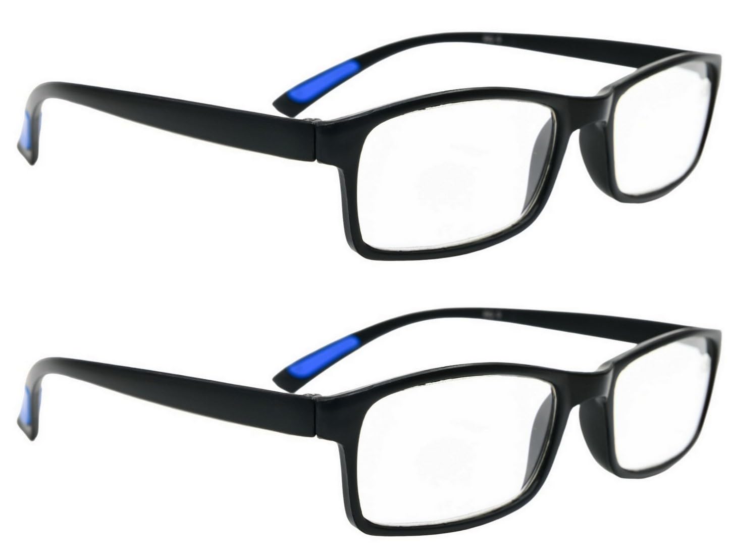 Fads & Fashions Unisex 2 X Pairs Black & Blue 2 X Pairs Tr90 Bendable, Flexible Reading Glasses Quality Lenses, Super-Lite With 13 Lens Strengths Rg9 (, 1.0)