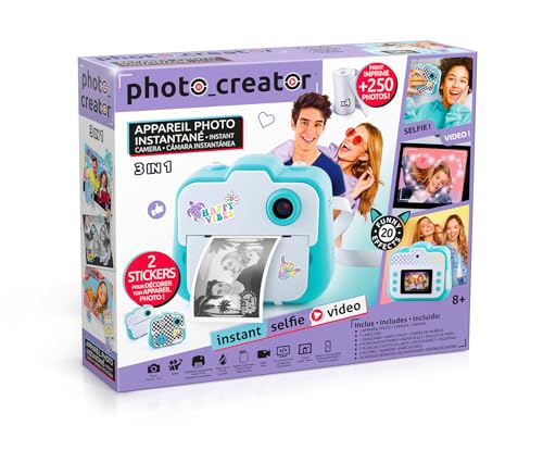 Canal Toys - Photo Creator - Appareil Photo 3 en 1 à Impression Instantanée Turquoise - + 2 Modes : Selfie & Caméra Vidéo - Cadeau Appareil Photo Enfant 8 Ans + - 4 Rouleaux - 250 Clichés - CLK 001