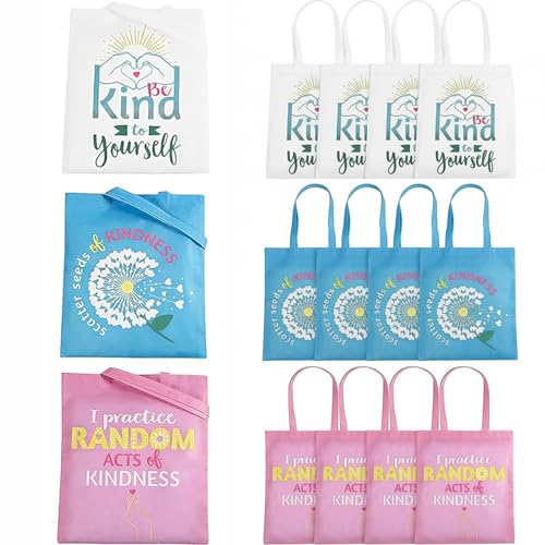 Bolsas tote grandes no tejidas de 15" x 17" en rosa, blanco y azul con mensaje de amabilidad - Paquete de 12 piezas miniatura 1