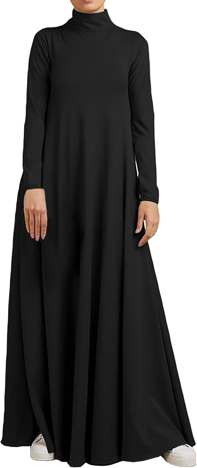 WSPLYSPJY Women Girls High Neck Long Sleeve Abaya Muslim Dress Solid Color Prayer Clothes Islamic Robe - Image 2