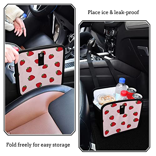 Image of Cute Strawberry Pink Car Trash Can Foldable Hanging Car Trash Bag Bin Auto Garbage Can Leak-Proof Car Organizer(Large)