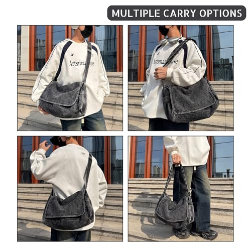 Women's Retro Denim Crossbody Bag, Adjustable Strap Metal Zipper Sleek Design Tote Bag3