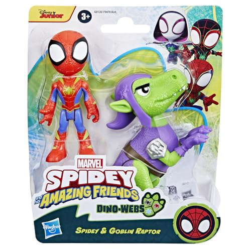 SPIDEY AND HIS AMAZING FRIENDS Marvel, Dino-Webs, Set de Figuras de acción con Spidey y Goblin Raptor
