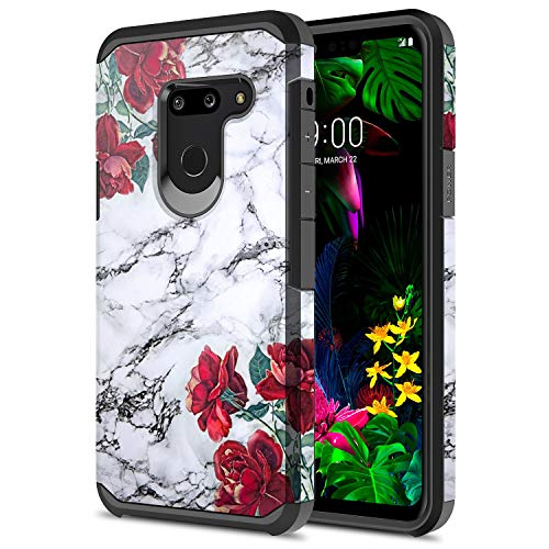 Sofer for LG G8 ThinQ Case, Hybrid Drop Protection Sleek Slim Dual Layer Shockproof Colorful Graphic Armor Case for LG G8 ThinQ (Rose White Marble)