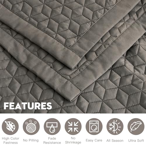 Image of Oversized King Bedspread 128x120 Extra Wide, Diamond Geometric Quilt Set King /Cal King, Lightweight Reversible Coverlet, Straight Edge - Earthy Contemporary Look, 5 Piece, Brown