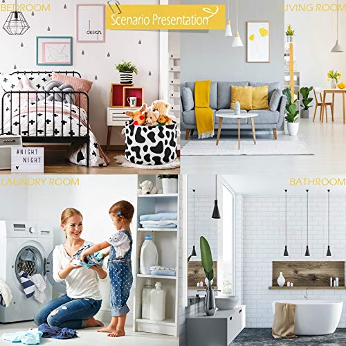 Image of Visesunny Canvas Fabric Cow Spot Nursery Hamper Toy Storage Organizer Bin Waterproof Laundry Basket for Kid Rooms, Playroom, Shelves, Gift Basket