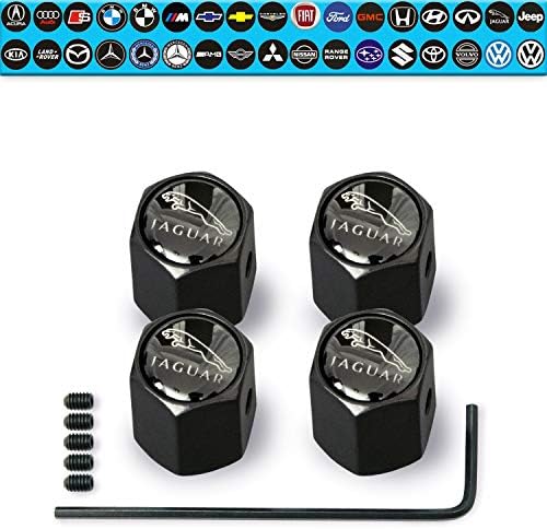 LiB Tire Valve Stem Caps (35 Vehicle Models), Aluminium, Anti-Theft Hexagon Design | Car, Truck, SUV | Leakproof, Airtight, Dustproof Seal | All-Weather, Lock Tight Fit (Compatible Jaguar)
