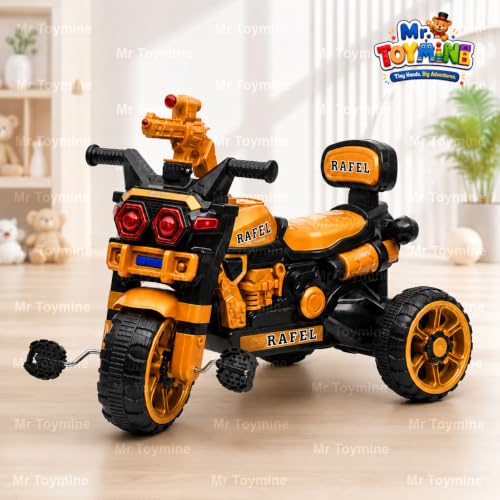 Image of RAFEL Bike Pedal Tricycle for Kids Toddler Trike Headlight, Music, Curved Seat and Backrest Push Along Pedal Trike for 2 Years to 4 Years | Golden | TOYMINE