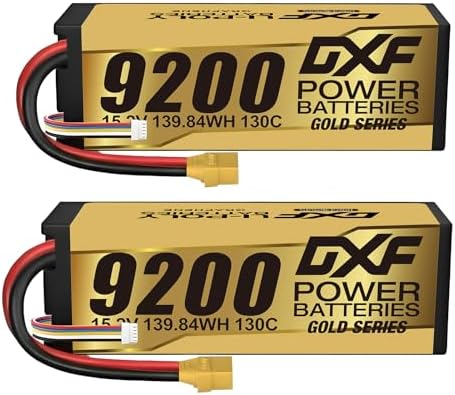 DXF 4S LiPo Battery 15.2V 9200mAh 130C XT90 Plug 2-Pack Hardcase - RC Car Battery for 1/5 1/8 Scale Monster Truck Buggy Desert Truck Truggy Tank - High Discharge Racing Battery for Electric RC Hobby