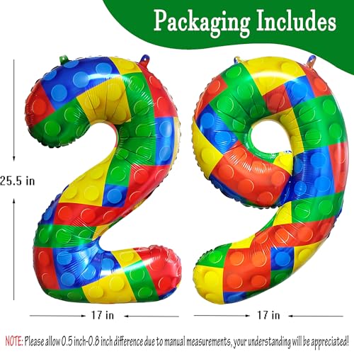 Image of 32 Inch Building Block Number 29 Balloons Birthday Party Decoration Supplie | Birthday Block Themed Large Big Helium Foil Mylar Balloon for Girls Boys