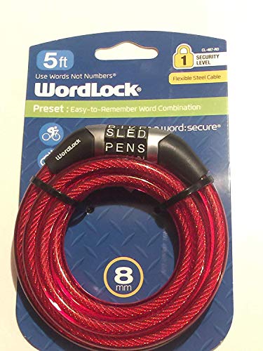 Wordlock Combination Bike Lock Cable, 5-Feet (Red) #TOP6