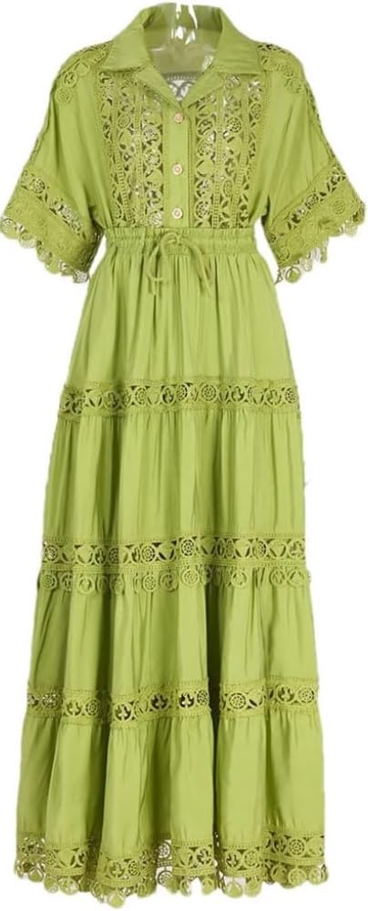 Chemise courte d'été pour femmes jupes maxi costumes dentelle brodée évider robe longue ensemble deux pièces