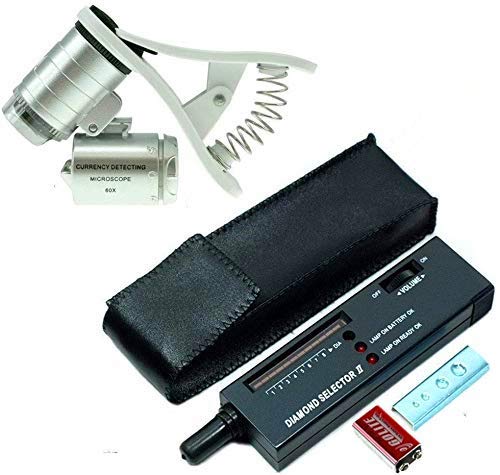 Best 60X Clip-On Microscope Magnifier+High Accuracy Professional Jeweler Diamond Tester,for Novice and Expert-9V Battery Included (New Diamond Tester)(Loupes Magnifier)