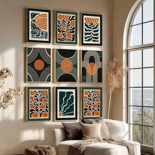 Image of kotart Floral Wall Art Home Decoration | Aesthetic Floral Paintings With Frame For Living Room Bed Room Hotel Wall Decor Digital Reprint Set of 9 (13X17 inch)