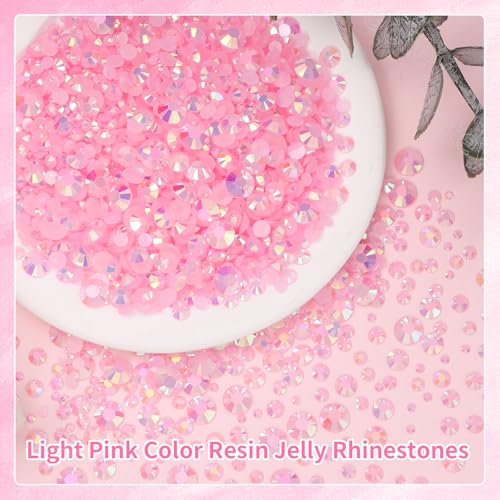 Image of 16000 Pcs Resin Rhinestones for Crafting, Flatback Light Pink Gems Jelly Rhinestones, Mixed Sizes Pink Bedazzling Crystal with Pickup Tool for DIY Crafts Clothing Tumblers Mugs Shoes Fabric Nail Art