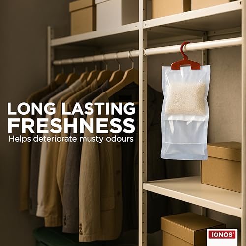 IONOS Wardrobe Dehumidifier Hanging Bag 180 g – 4 Packs of 3 Moisture Absorber Bags (Total 12), Special Crystals, Chemical‑Free, (IONWDEHUMSF12PK)
