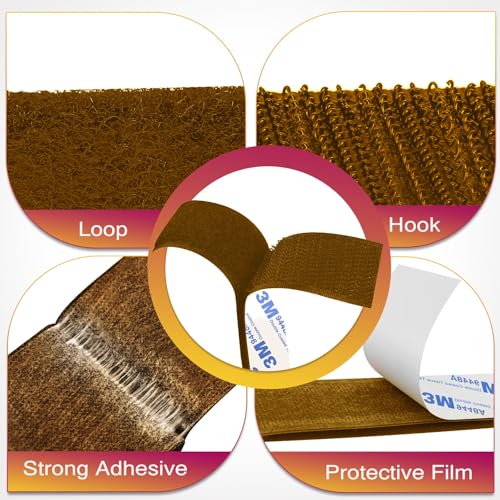 Image of Hook and Loop Strips with Adhesive 1x5IN 20Pairs /40Strips, Brown Strong Sticky Back Fastener, Heavy Duty Double-Sided Adhesive Hanging Strips for Home Office School